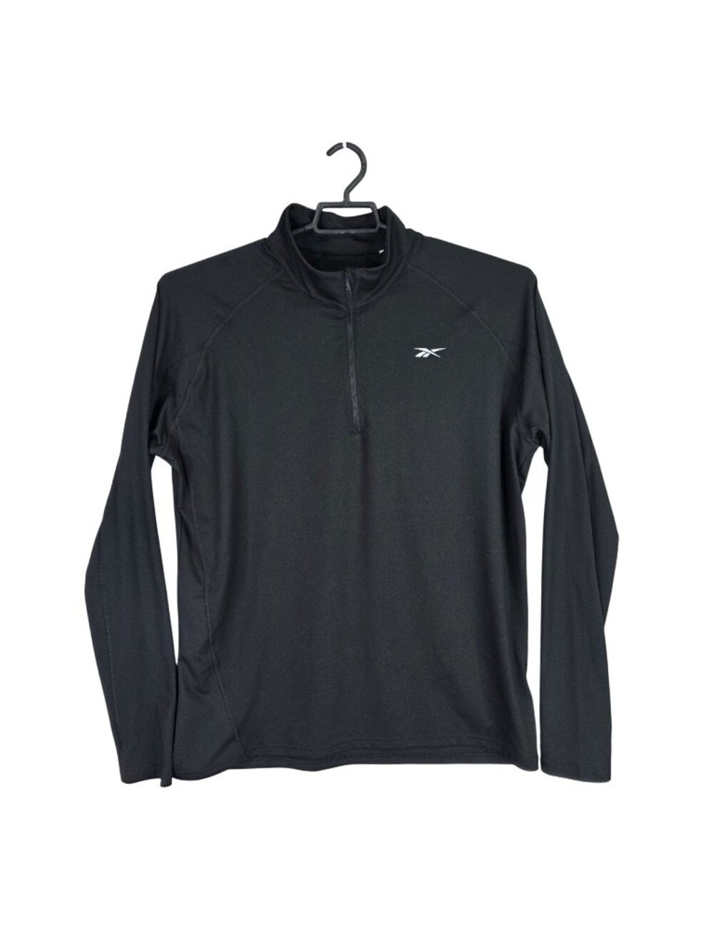 Mens Reebok Black 1/4 Zip Pullover Long Sleeve Polyester Blend Stretch Size XL